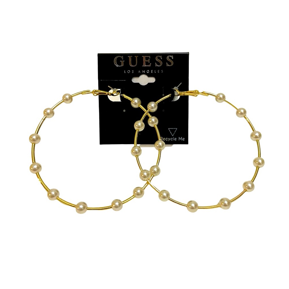 New Guess Gold-Plated Pearl Hoop Earrings
